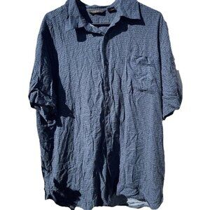 Vintage Axist Men’s Sz 2XL Silk Bowling Button Down Blue White Stripe Shirt